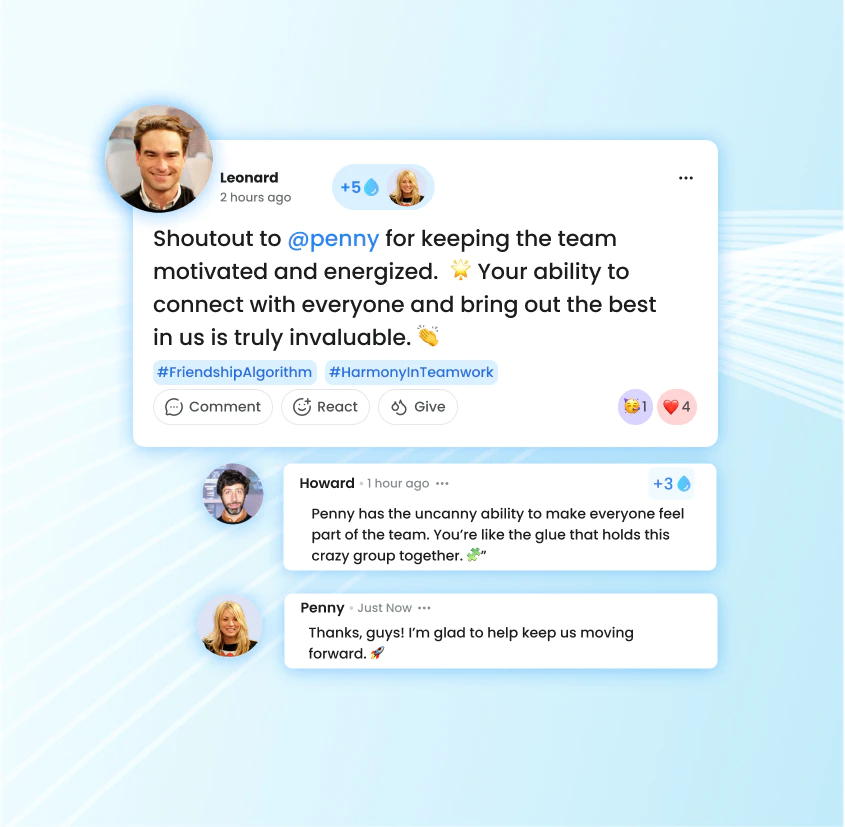 Chat feed employee recognition and team motivation